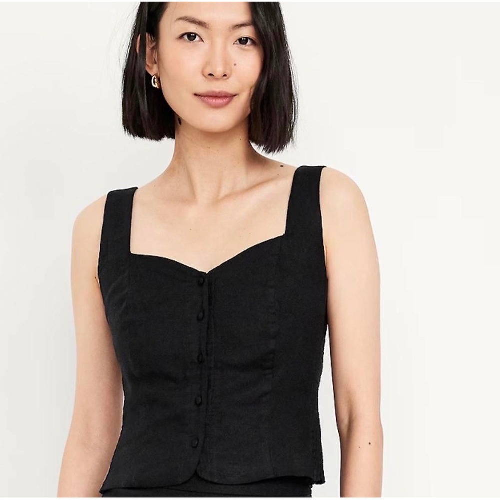 Old Navy Medium Black Linen blend Corset Top Whimsigoth Cottagecore Milkmaid